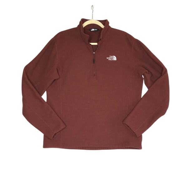 THE NORTH FACE 1/4 Zip Textured Fleece Pullover Men L Burgundy Outdoor Travel - Picture 1 of 9